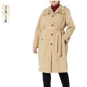 London Fog Single Breasted Belted Tan Trench Coat  with Hood P2267